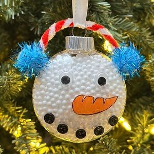 Snowman Christmas Ornament with Blue Accents